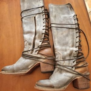 Freebird boots.  Size 10.  All leather grey/brown block heeled boots.  Beautiful